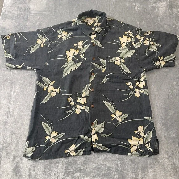 Tommy Bahama Mens Short Sleeve Button Up Shirt Size L Floral Print Palm Tree - Picture 1 of 6